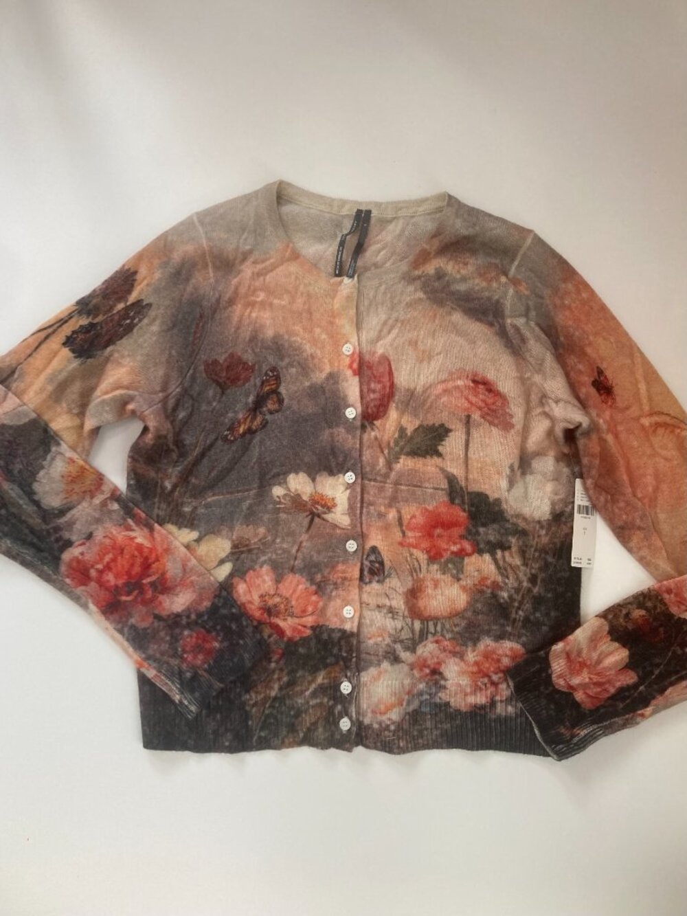 New ANTHROPOLOGIE Juliet Cashmere Cardigan Sweater S Floral Swan Print - Picture 4 of 5